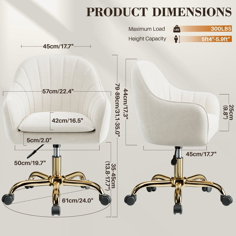 Office Desk Chair with Padded, Velvet Vanity Chair with Back and Wheels, Comfy H1