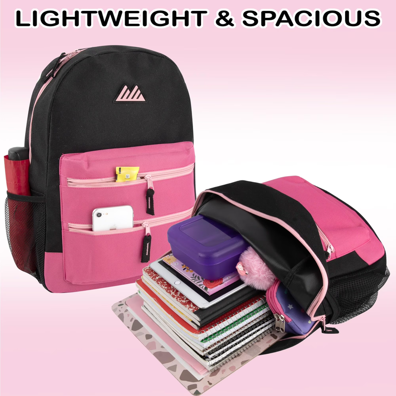 Black Red Multipocket Backpack 17" Travel School Commuter1