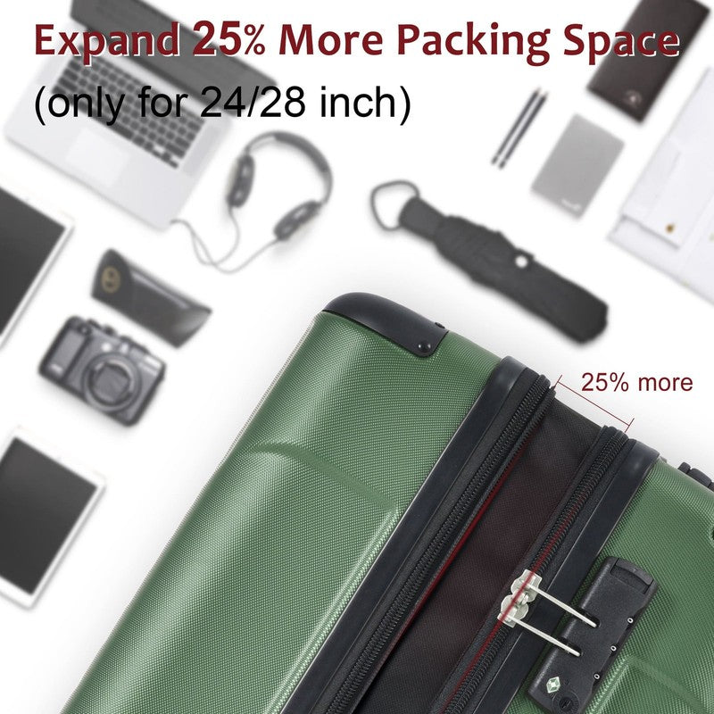 24" Carry On Luggage 65L Suitcase Wheels TSA Lock ABS+PC Lightweight Green6