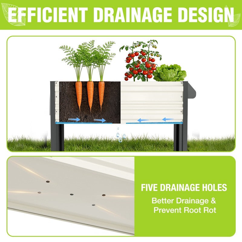 37In Outdoor Galvanized Raised Garden Bed with Legs and Wheels -White3