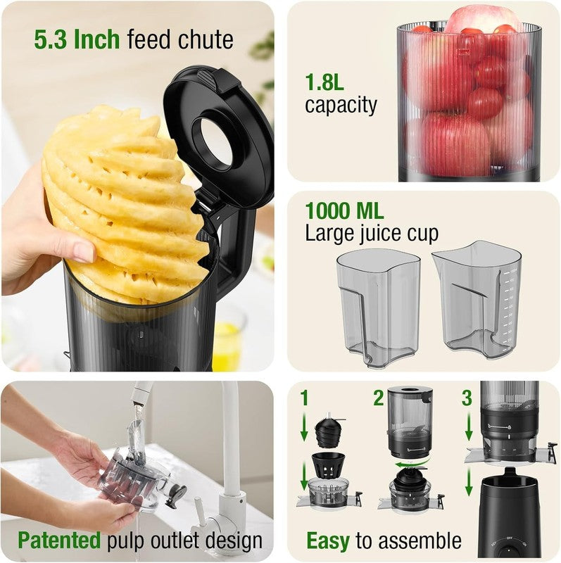 Cold Press Juicer Extra Large 5.3" Chute High Yield Easy Clean BPA Free Black6