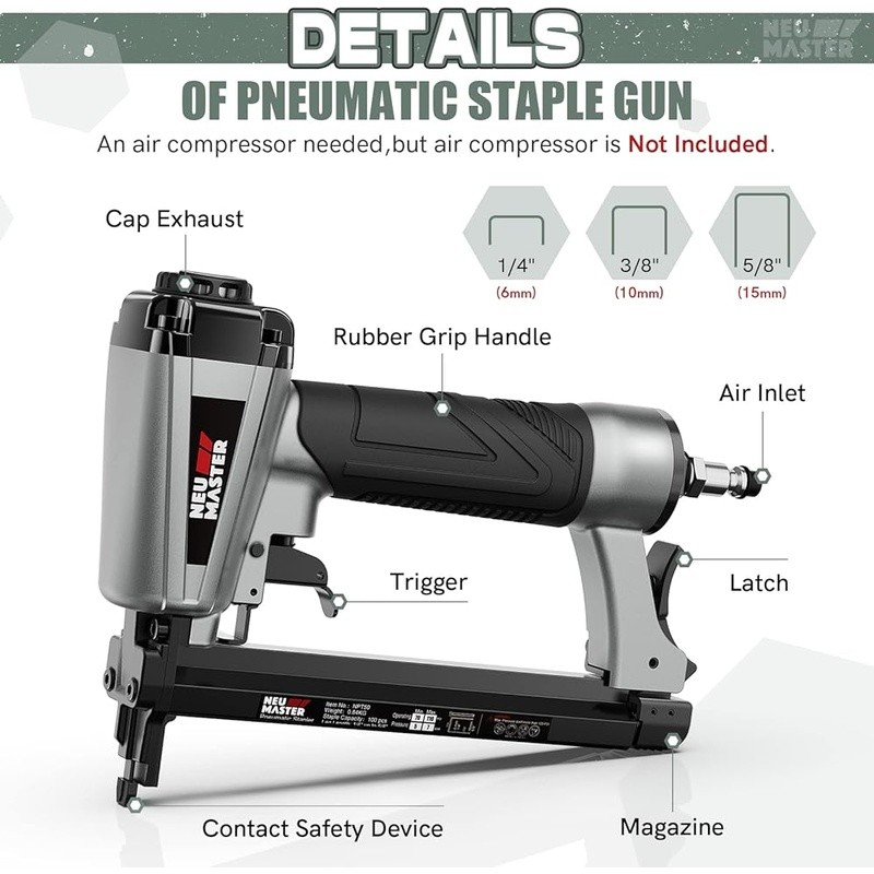Pneumatic Staple Gun 20 Gauge Upholstery Stapler 1500 T50 Staples Air Tool New2
