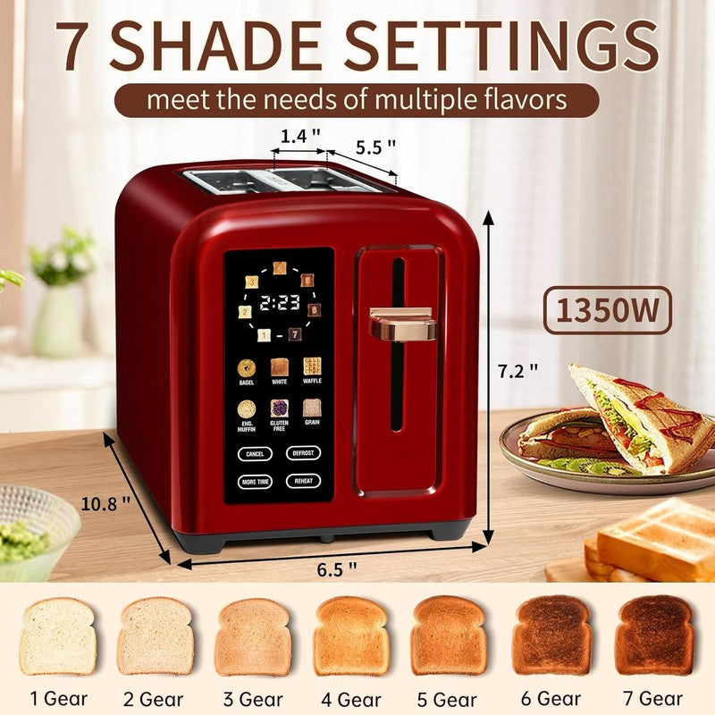 2 Slice Touch Control Toaster LCD 1350W Wide Slots Dark Cherry1