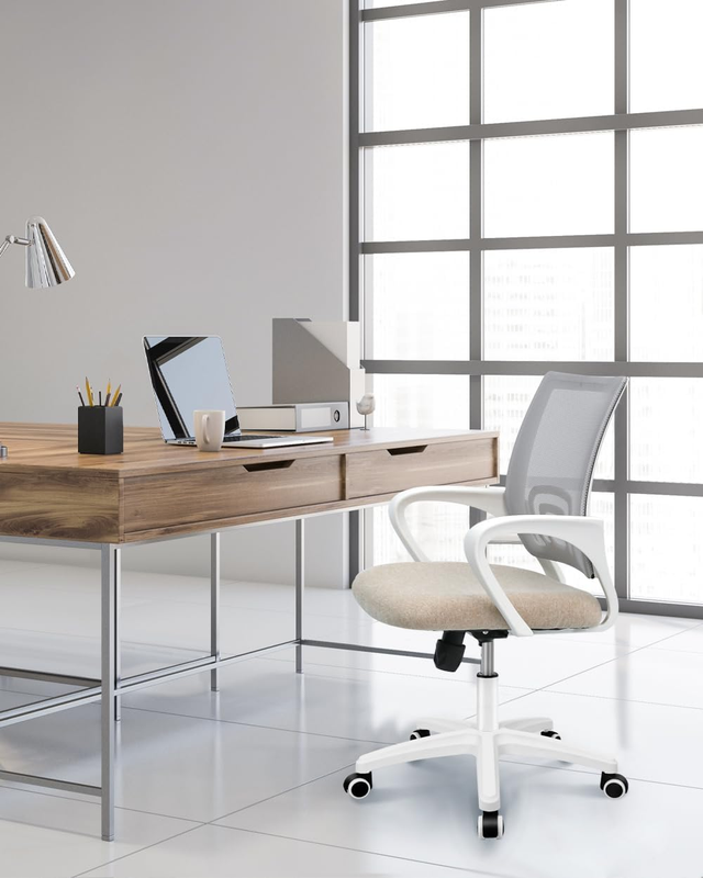 Mesh Office Desk Chair Ergonomic Mid Back Lumbar Support Adjustable Beige7
