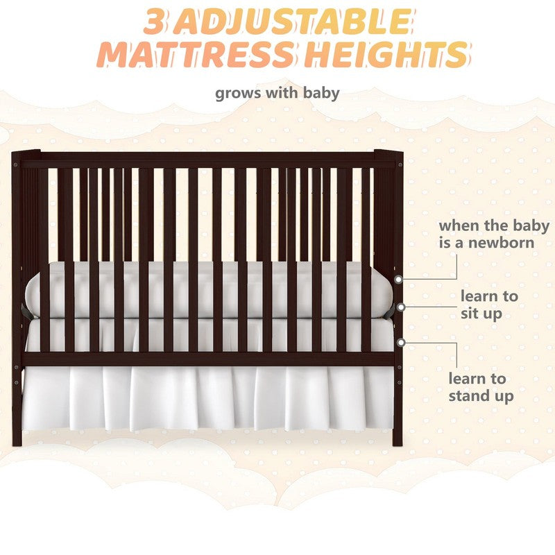 5 In 1 Convertible Crib, Espresso Baby Bed, Converts from Baby Crib to Toddler B1