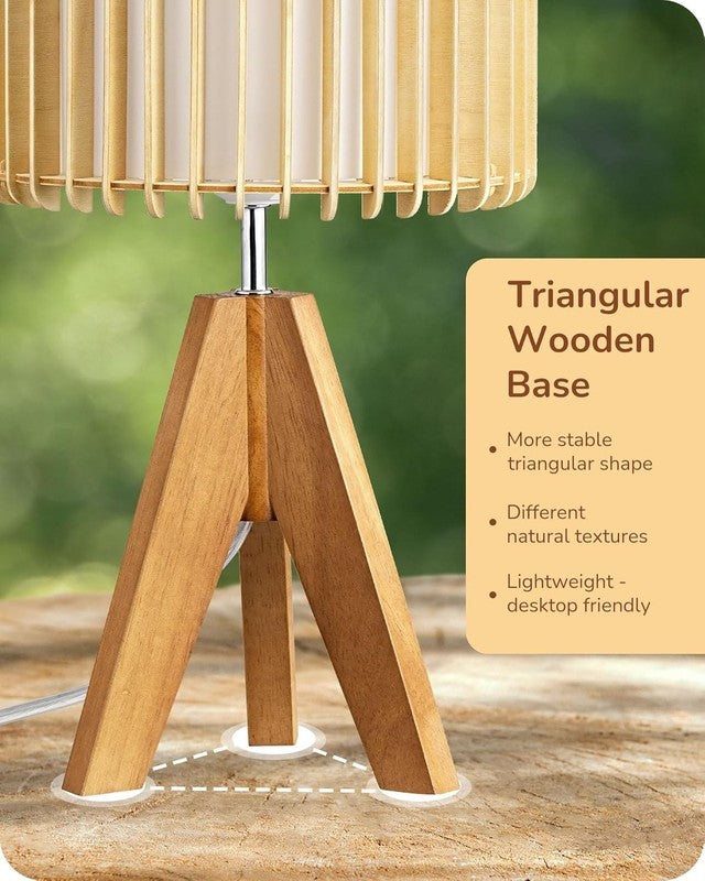 Small Table Lamp Wood Tripod Bedside Lamp Boho Nightstand E26 14.17in2