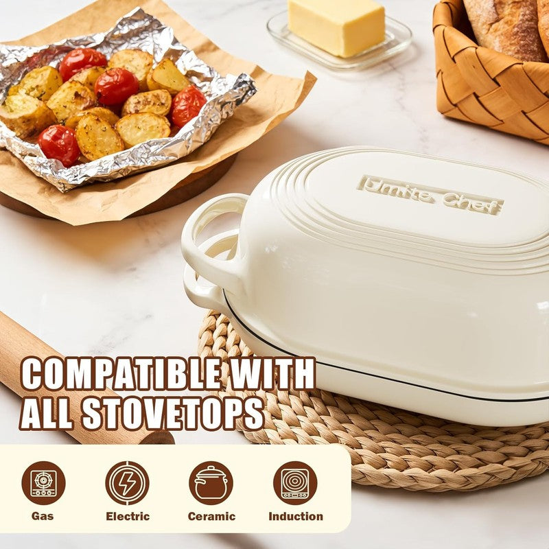 5QT Cast Iron Dutch Oven Bread Kit w/ Banneton Lame Cream White5