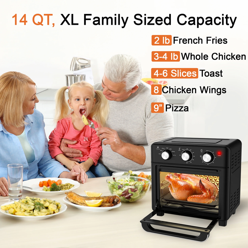 14QT Air Fryer Toaster Oven Combo 7 in 1 Oil Less Cooker Bake Broil Toast Black2