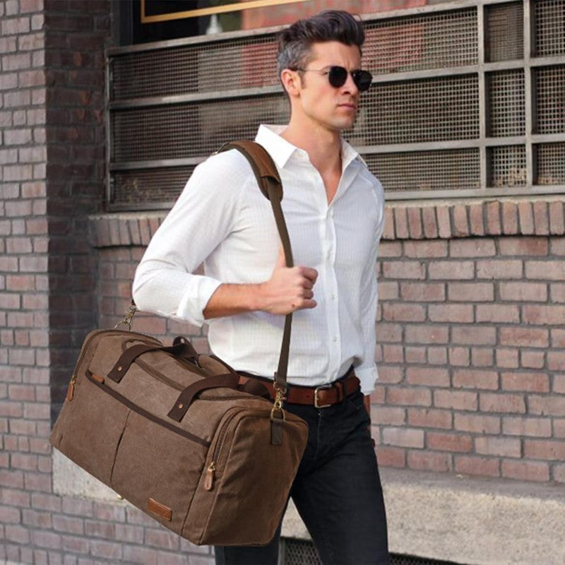 45L Canvas Duffle Bag Travel Weekender Overnight w/ Shoes Compartment Men2