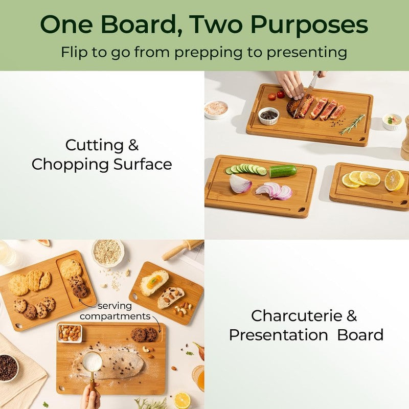 Bamboo Cutting Board with Juice Grooves & Handles, Durable Kitchen Board2