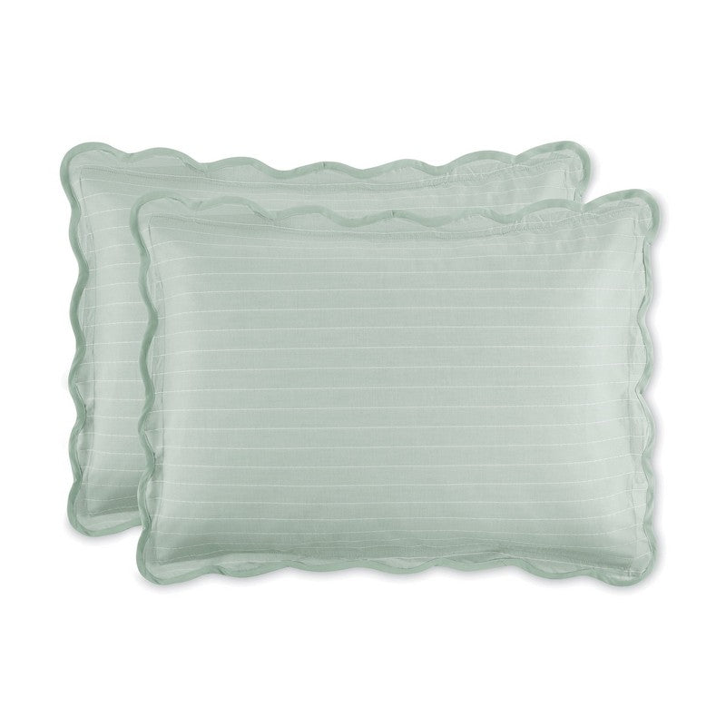 4Pc Scallop Pick Stitch Comforter Set Twin Twin XL Sage11