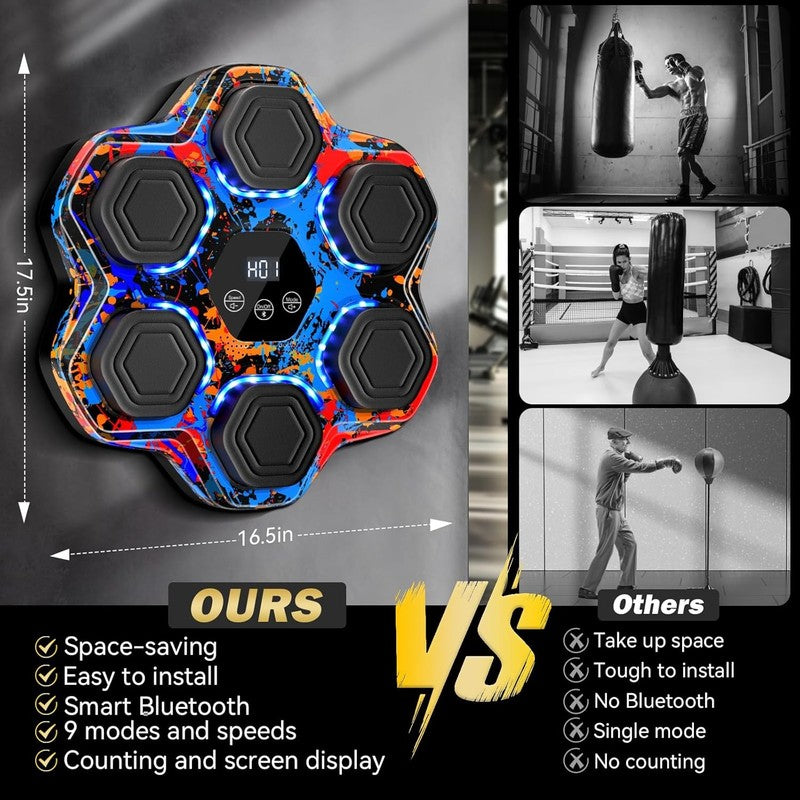 Music Boxing Machine Wall Mounted Punch Trainer w Gloves 9 Modes 9 Speeds6