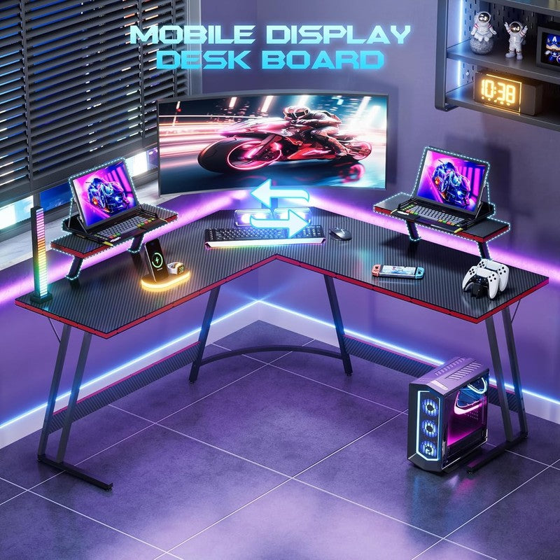 L Shaped Gaming Desk with Monitor Riser - Sturdy Corner Workstation (51 Inch)4