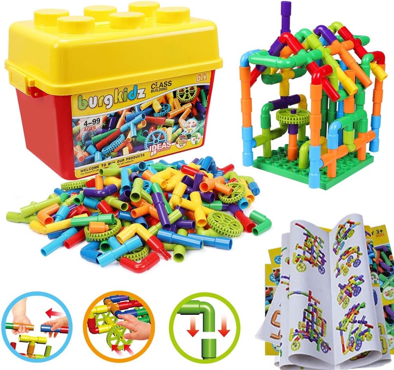 188PCS STEM Pipe Tube Building Blocks Toy w Wheels Baseplate for Kids8