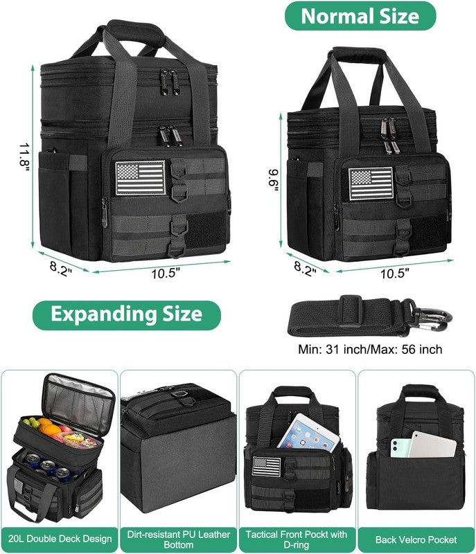 Tactical Lunch Box Large Insulated Double Deck Cooler Bag American Flag Black6