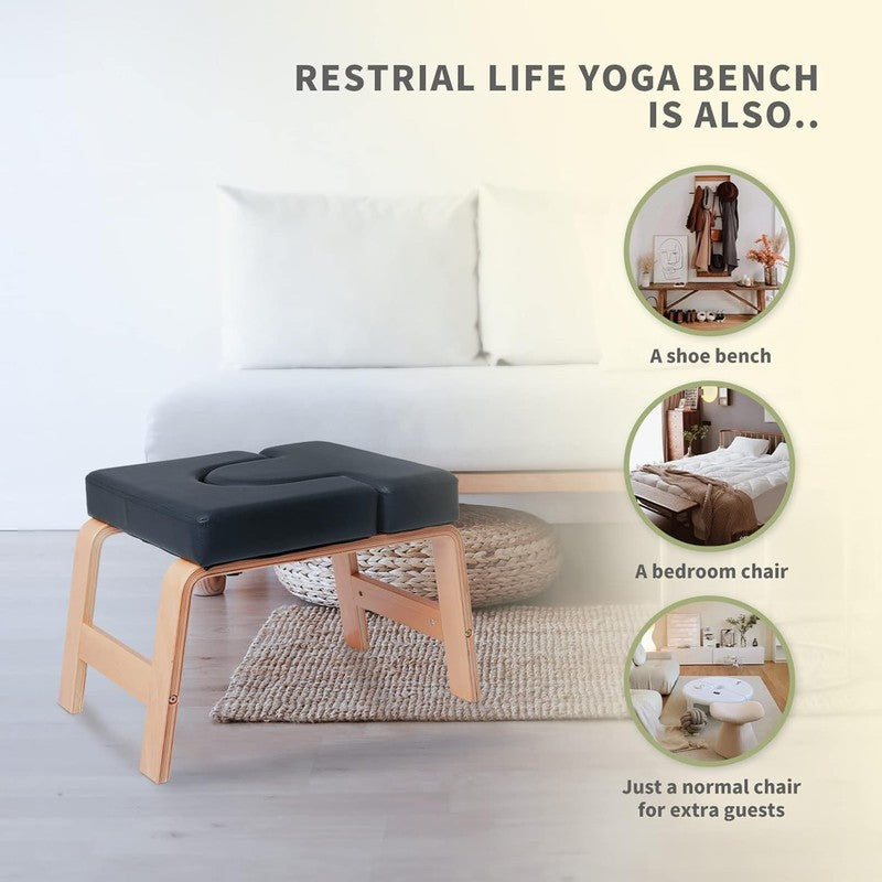 Yoga Headstand Bench Chair Wood PU Pad Inversion Fitness Stand Gym Home6