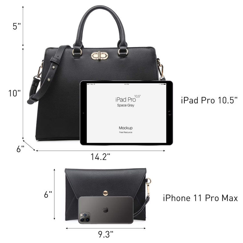 Womens Satchel Handbag Tote Work Shoulder Bag with Matching Clutch4