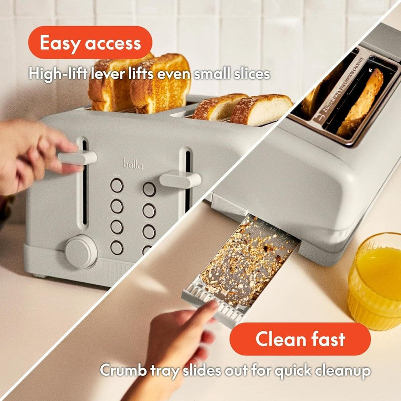 4 Slice Toaster 900W 6 Shade Reheat Cancel Anti Jam Auto Shut Off Tray Oatmilk4