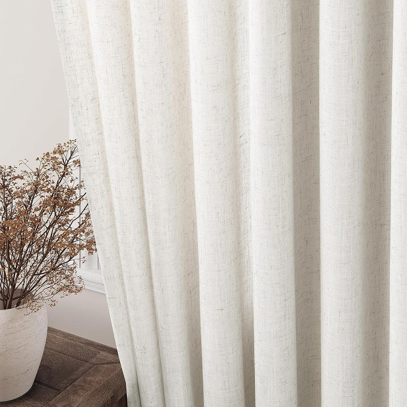 84 Inch Linen Curtains Set – Neutral Farmhouse Semi-Sheer Drapes1