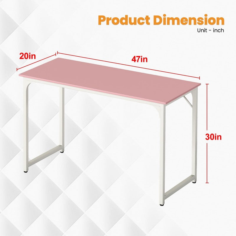 47" Pink Computer Desk with Metal Frame & Adjustable Feet Office Desk1