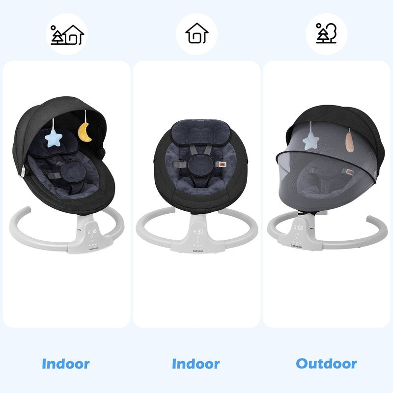 Baby Swing for Infants Motorized Swing w/ Music Speaker Remote Control Black6