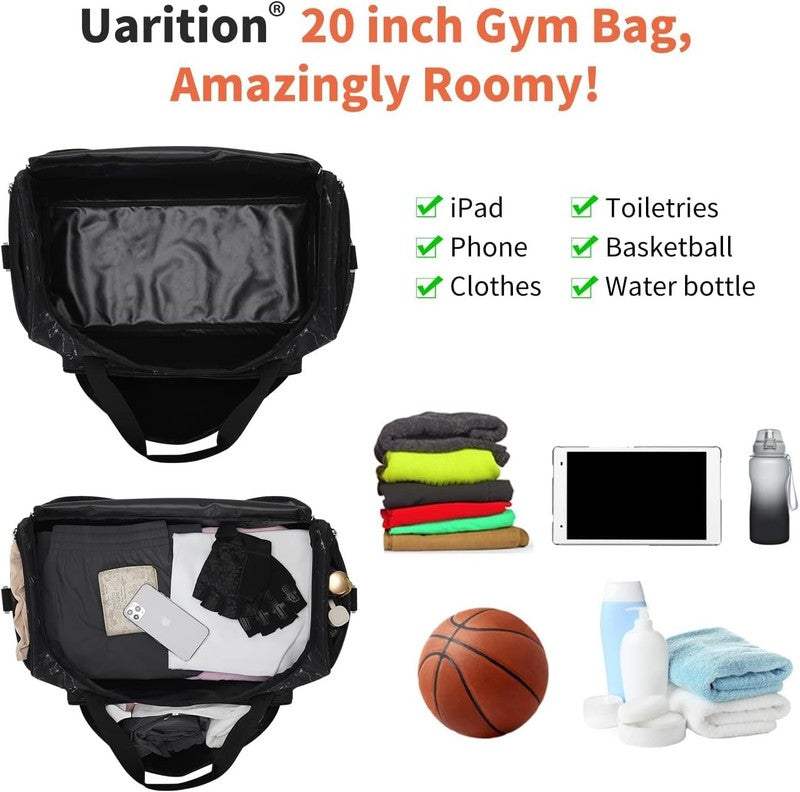 55L Heavy Duty Gym Duffle Bag for Men Gray Durable Travel Sports Black Marble1