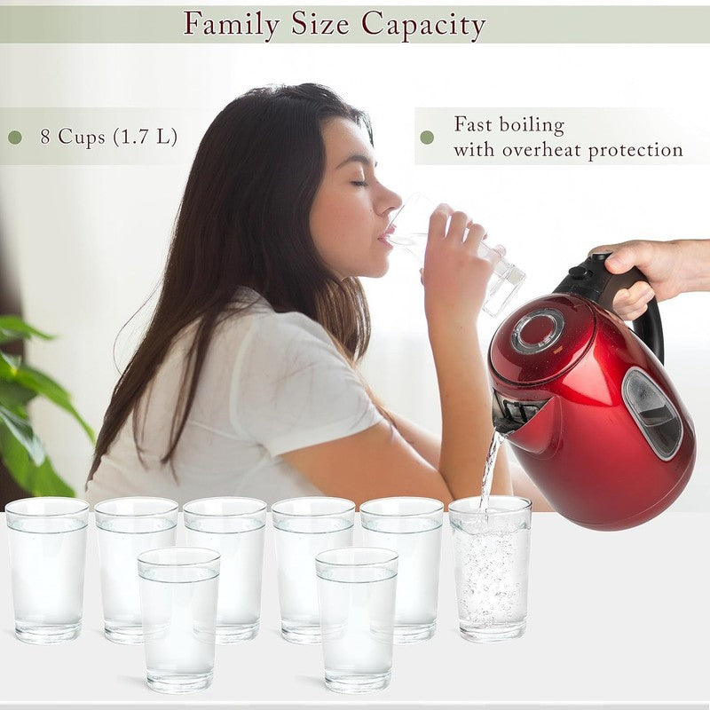 Electric Kettle 1.7L 1500W Stainless Steel Cordless Fast Boil Tea Kettle Red3