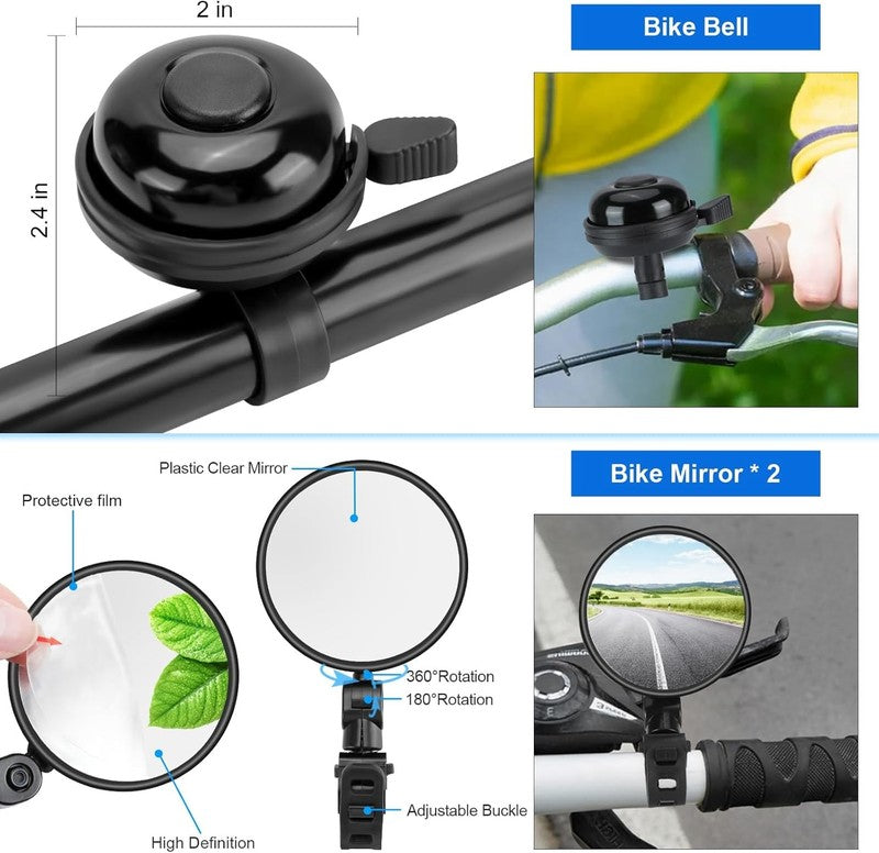 8-Pack Bicycle Accessories Set USB Rechargeable Lights, Bell, Pump Bottle Holder5