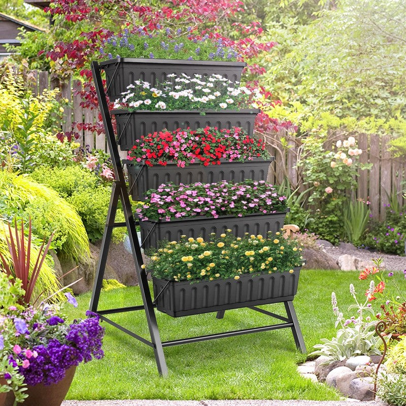 4 Ft Vertical Garden 5-Tier Raised Garden Bed Planter Box for Patio Balcony Flow11