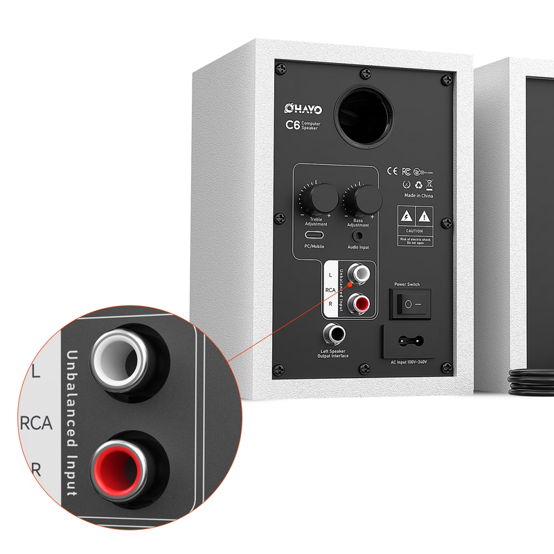 Ortiza 60W Bluetooth 5.3 Computer Speakers Stereo PC Laptop White USB AUX4