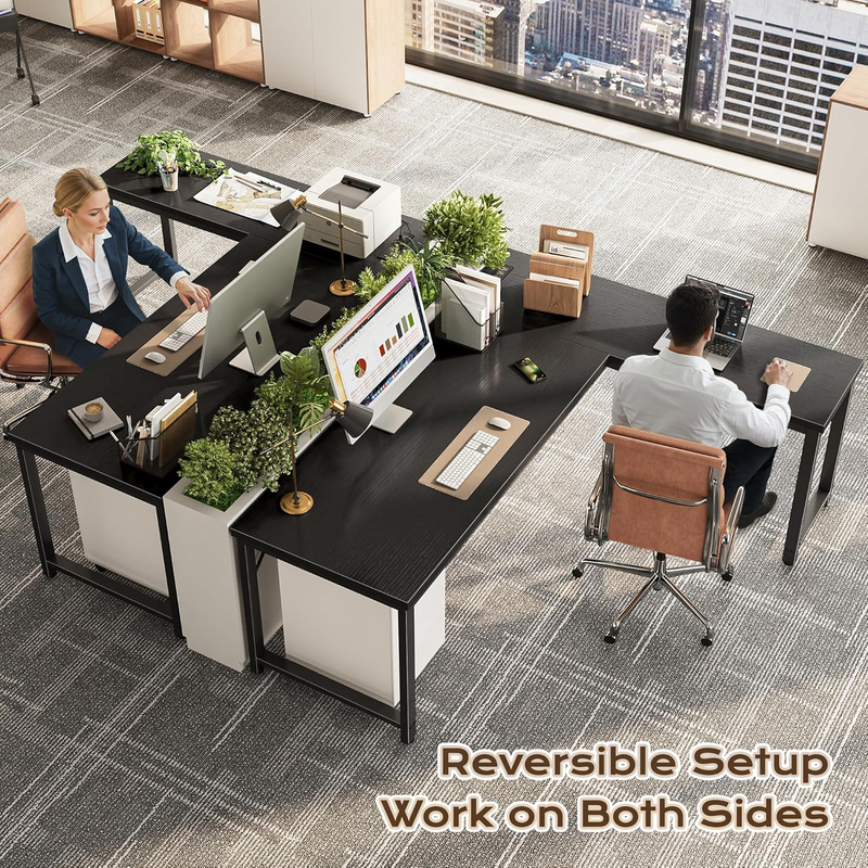 63'' L Shaped Desk w/ Power Outlets USB C Reversible Corner Desk Black1