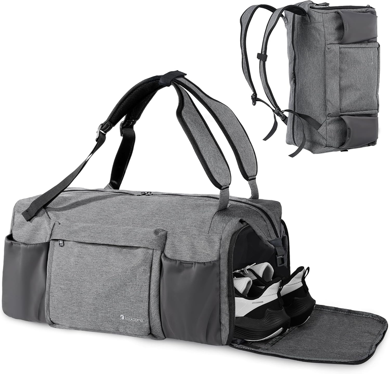 Men’s Gym Bag Backpack Duffle Grey Shoes Compartment Waterproof Weekender9