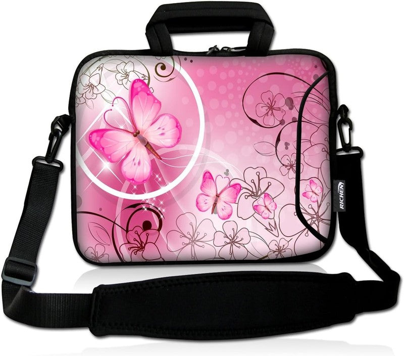 14 15.6 Laptop Sleeve Bag Pink Butterfly Neoprene Carry Case w/ Handle1