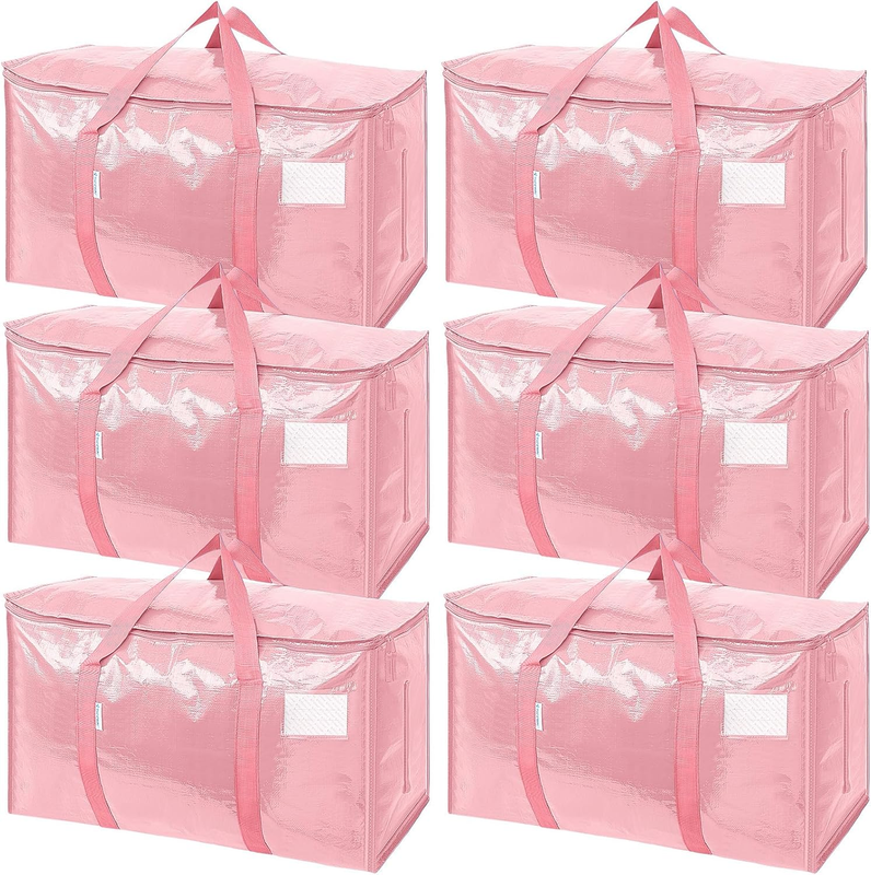 6 Pack Extra Large Heavy Duty Moving Bags Zipper Storage Totes Coral0