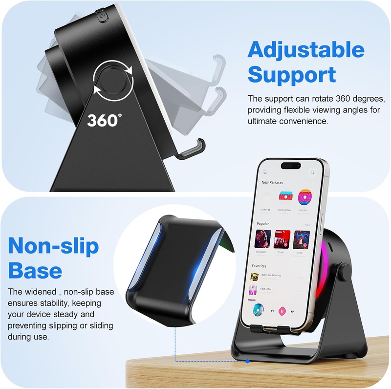 Wireless Induction Speaker, 5 in 1 Bluetooth Speaker with Cell Phone Stand, HD S5