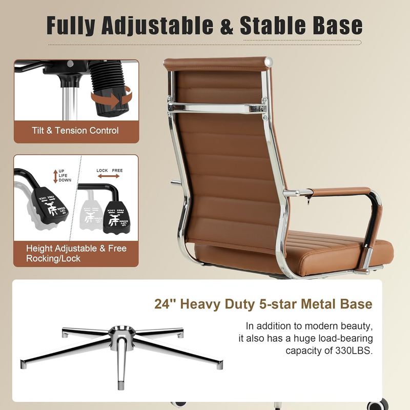 Brown Executive Office Chair Ergonomic Leather Swivel Adjustable Desk6