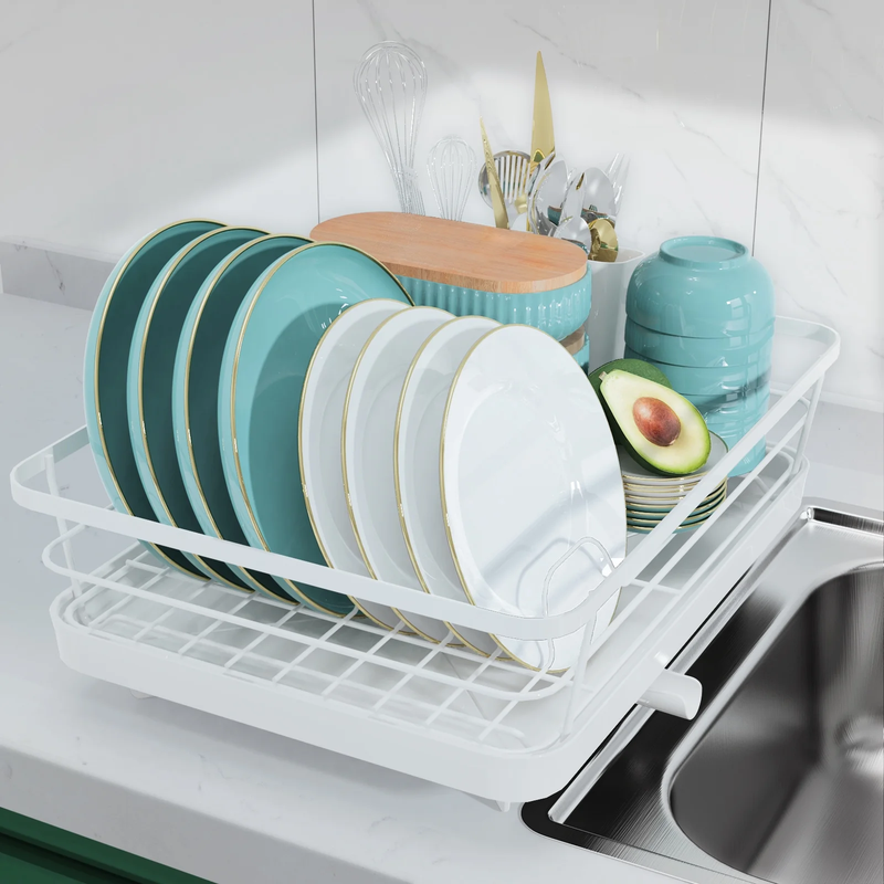 Large Compact Dish Drying Rack for Kitchen Counter White10