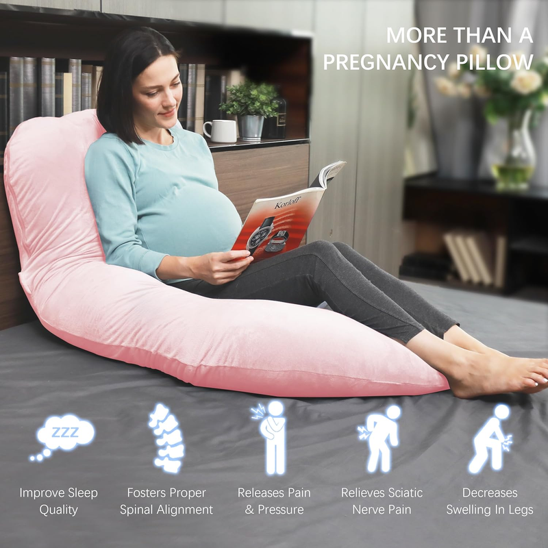 U Shaped Pregnancy Maternity Pillow 57" Full Body Sleep Support Pink3