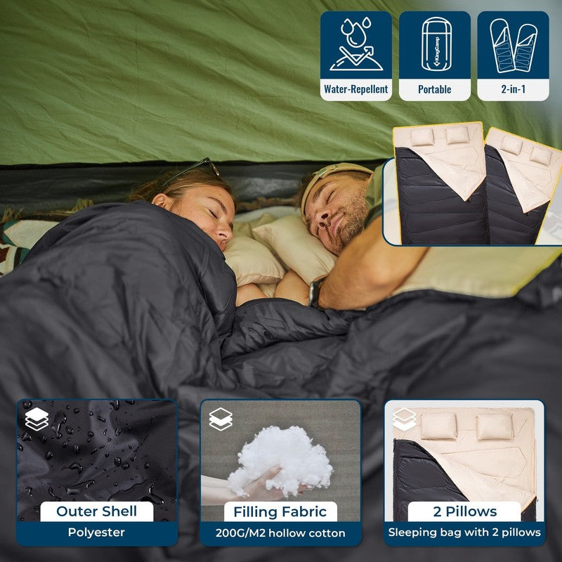 2 Person Sleeping Bag with Pillows for Adults Black Double Camping Sleeping Bags5