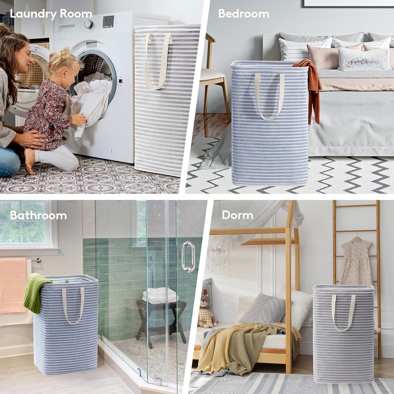 2 Pack 80L Laundry Basket Collapsible Waterproof Reinforced Handles Grey Blue6