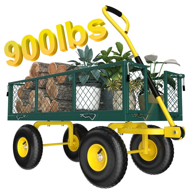 Heavy Duty Garden Cart, 900 Lbs Capacity Garden Wagon with Removable Sides, Gree9