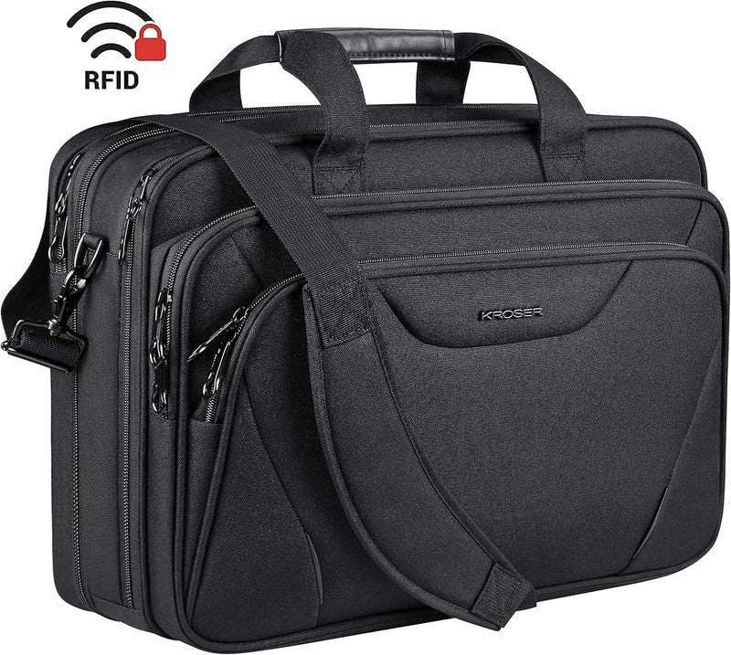 17.3" Laptop Bag Premium Expandable Water-Repellent Briefcase Shoulder Bag Black2