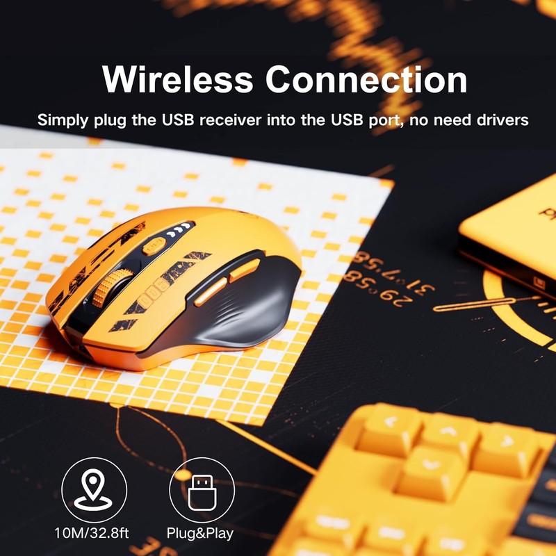 Wireless Rechargeable Mouse 2.4GHz Ergonomic 4 DPI Levels Yellow1