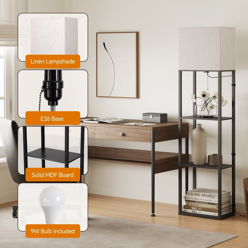 Large 4-Tier Wood Floor Lamp with Shelves, 3-Color LED, Modern Living Room1