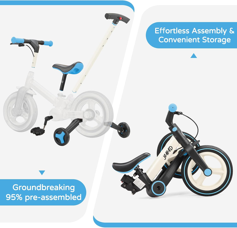 6-in-1 Toddler Bike 12" Balance Bike Push Handle Training Wheels Kids6