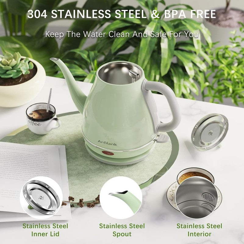 Gooseneck Electric Kettle 1L 1500W Fast Boil Stainless Steel Green3