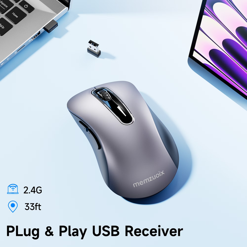 2.4GHz Wireless Mouse 1200 DPI 5 Button USB Receiver PC Laptop Silver Surfer3