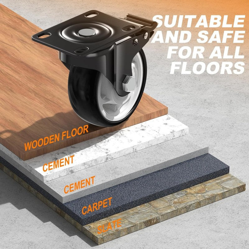 Caster Wheels, 4 Inch Heavy Duty Casters, 2400Lbs Capacity (Set of 4) - Industri5