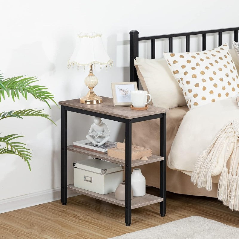 Rustic 3 Tier End Table Nightstand Narrow Side Table Greige Black3