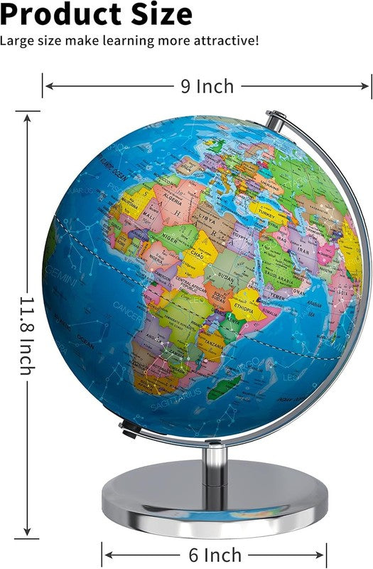 9in Illuminated World Globe w/ Stand LED Constellation Night Light Base2
